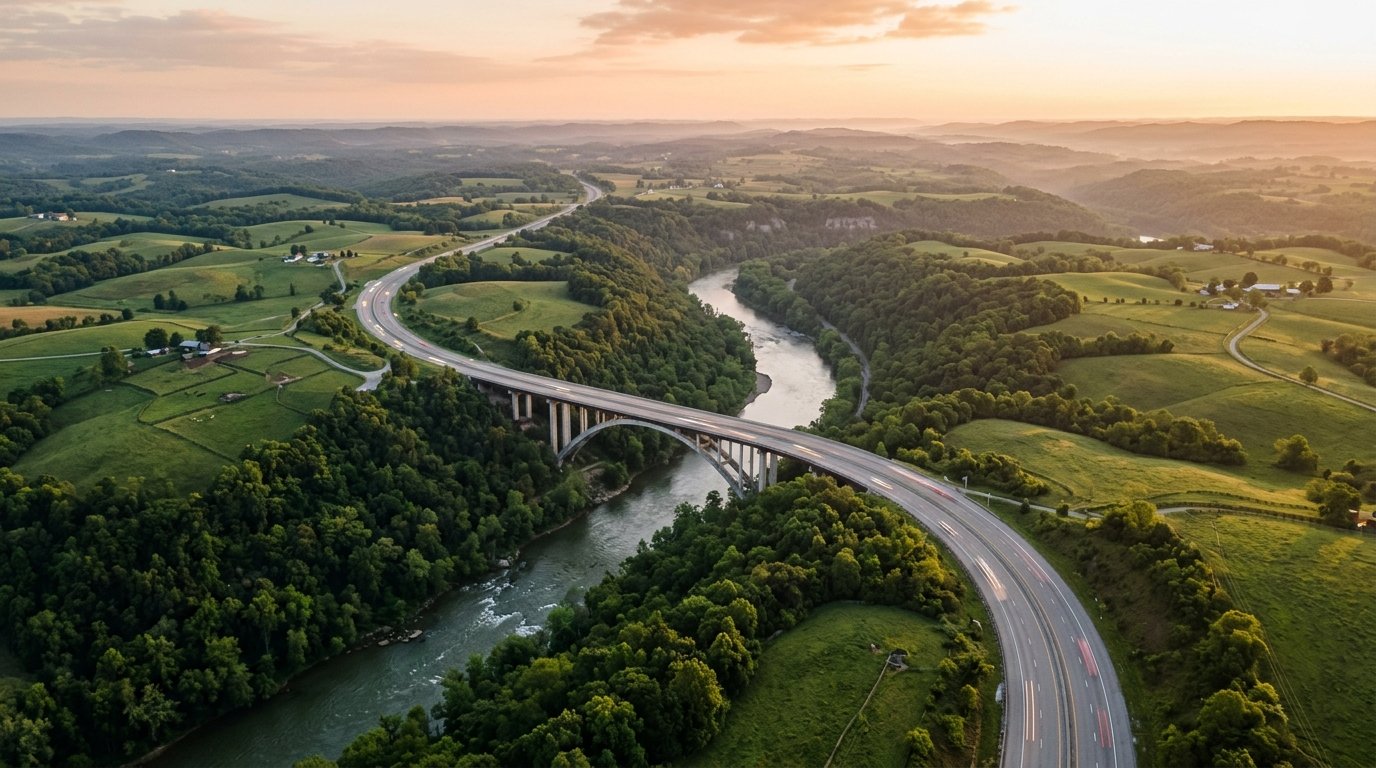 Interstate crossing the Kentucky River palisades at dawn