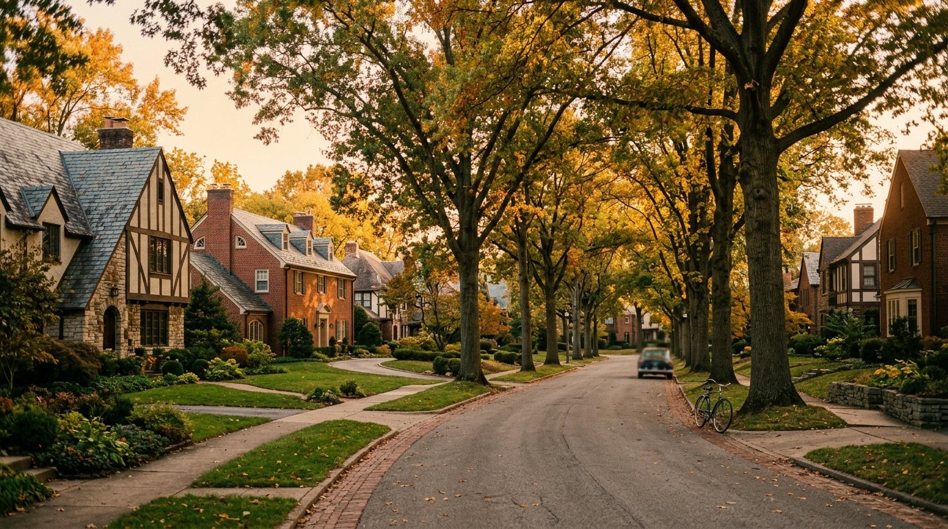Tree-lined 1920s Lexington neighborhood street