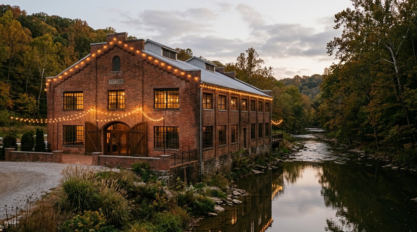 Repurposed bourbon warehouse district at night