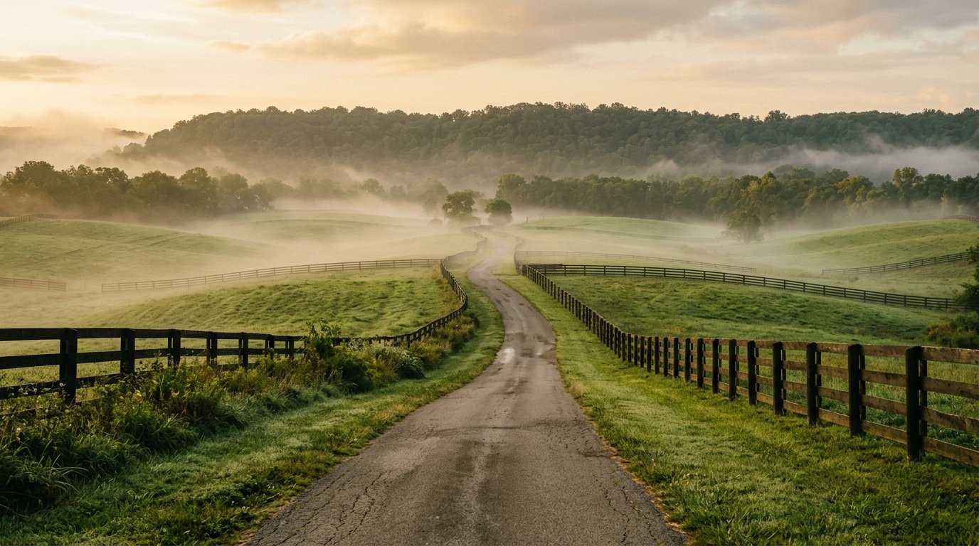Foggy morning on a country road east of Richmond toward the Kentucky River