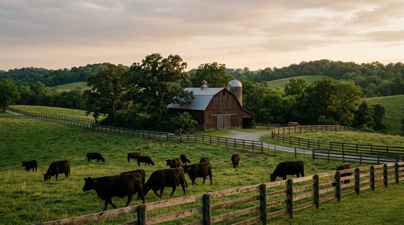 Clark County Kentucky farm with barn and cattle