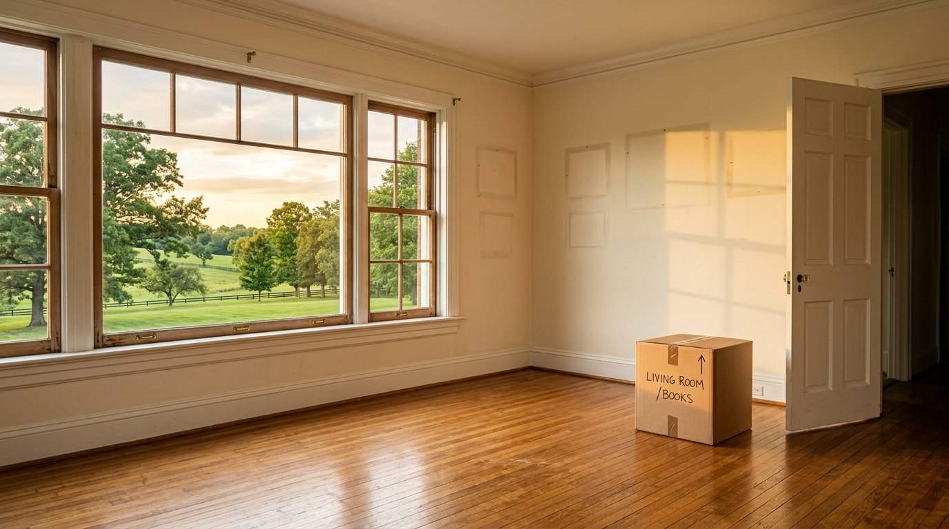 Empty sunlit Kentucky living room ready for a final walkthrough
