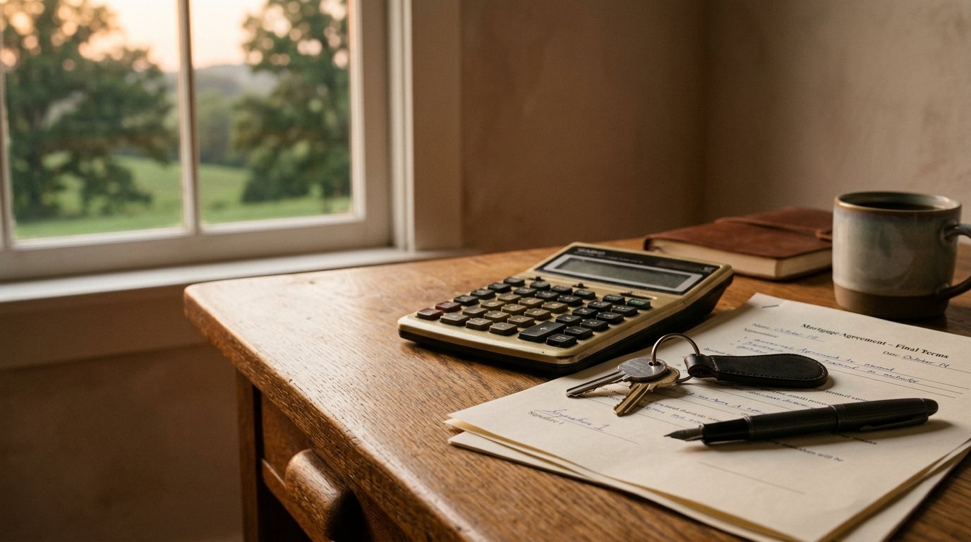 Financing paperwork and keys in morning light