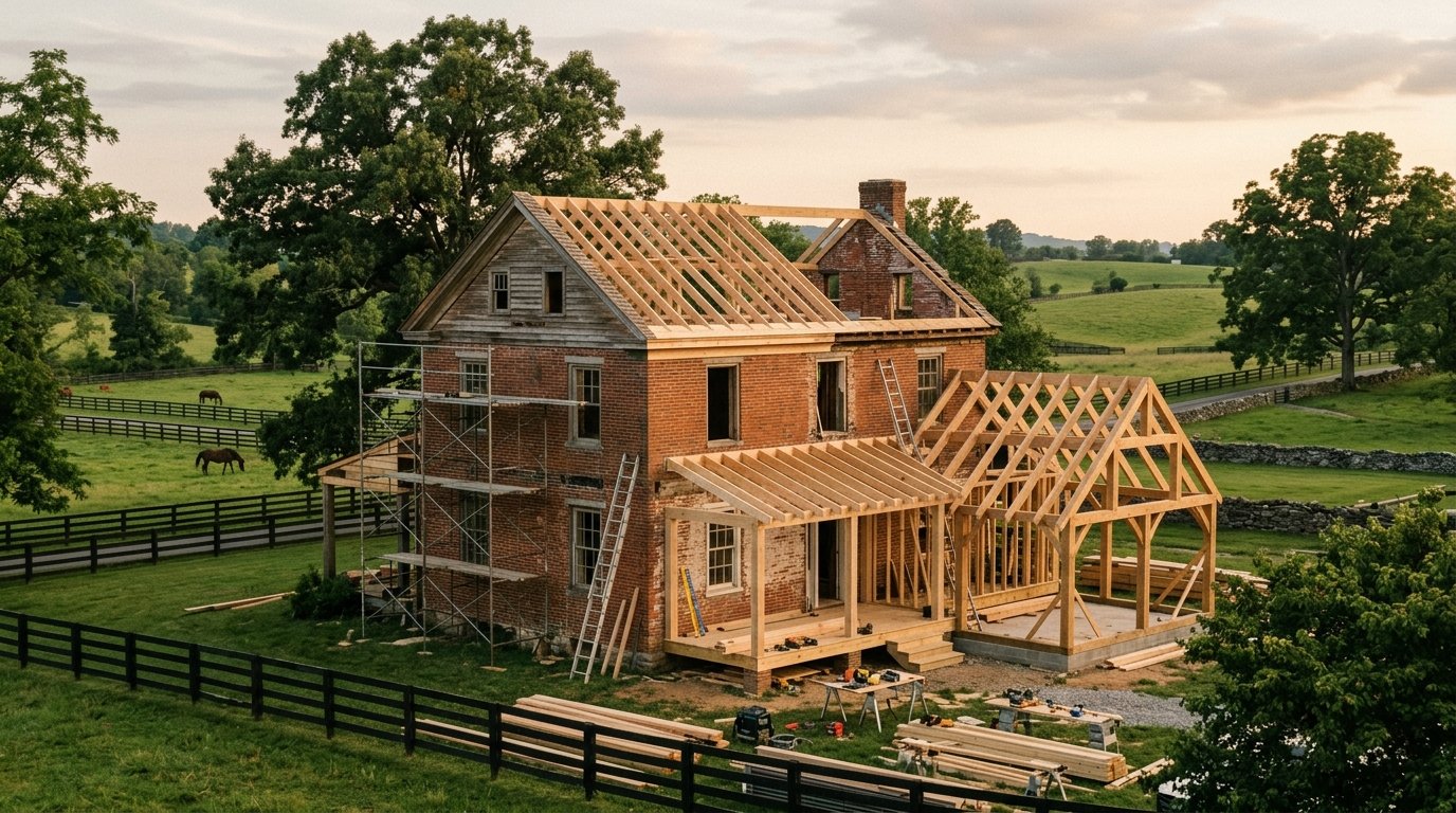 house mid-renovation with fresh lumber