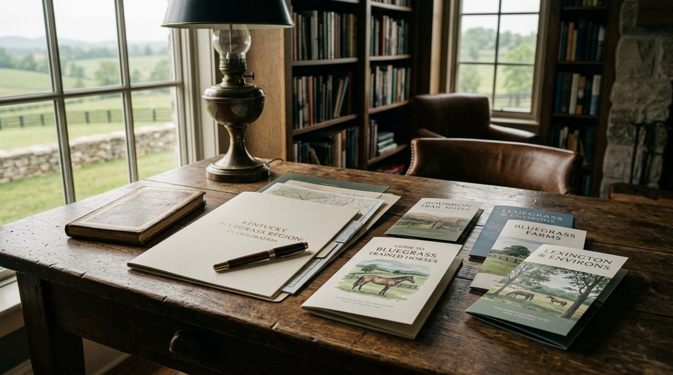 Neatly arranged printed guides and folders on an oak desk