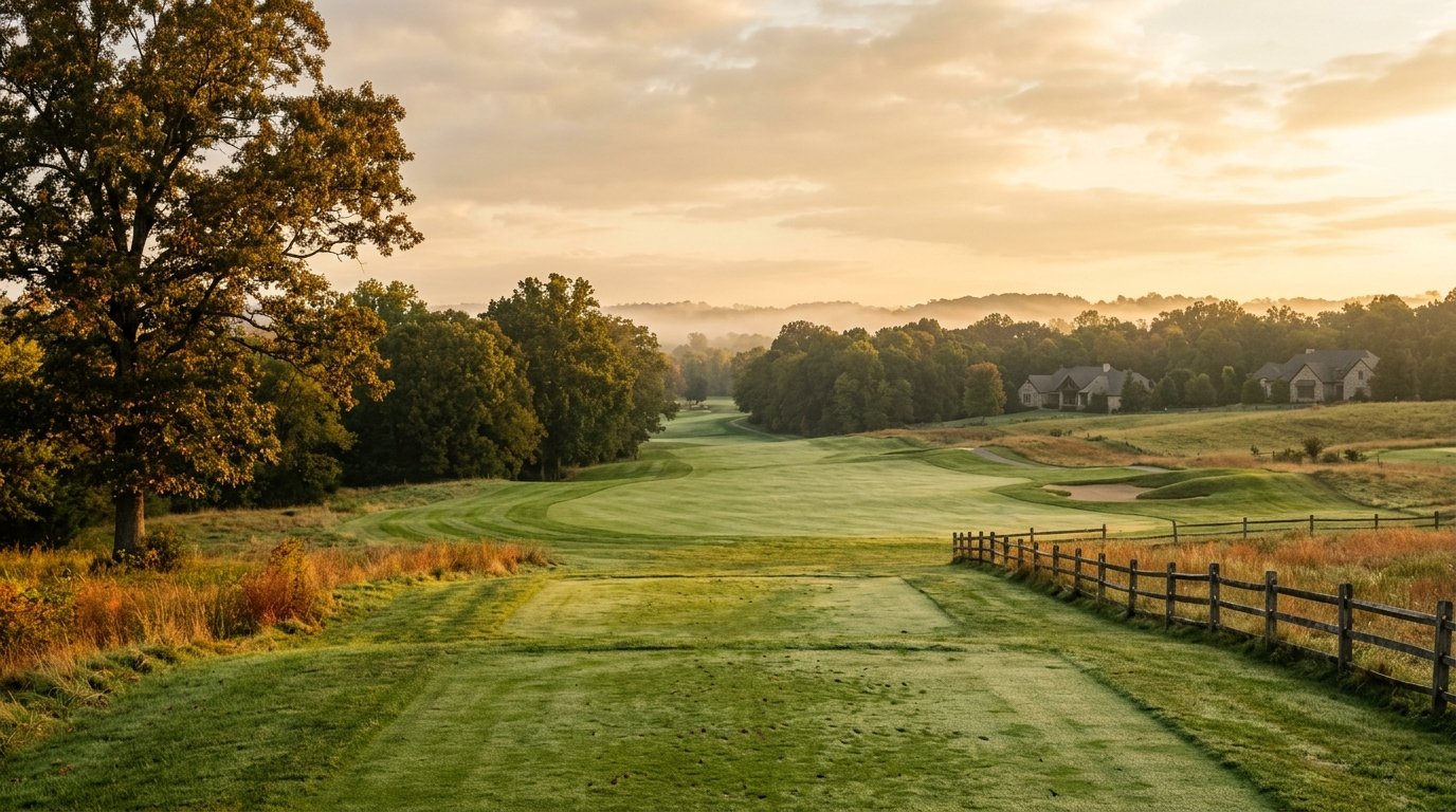 Golf fairway at golden hour in a north Lexington resort community