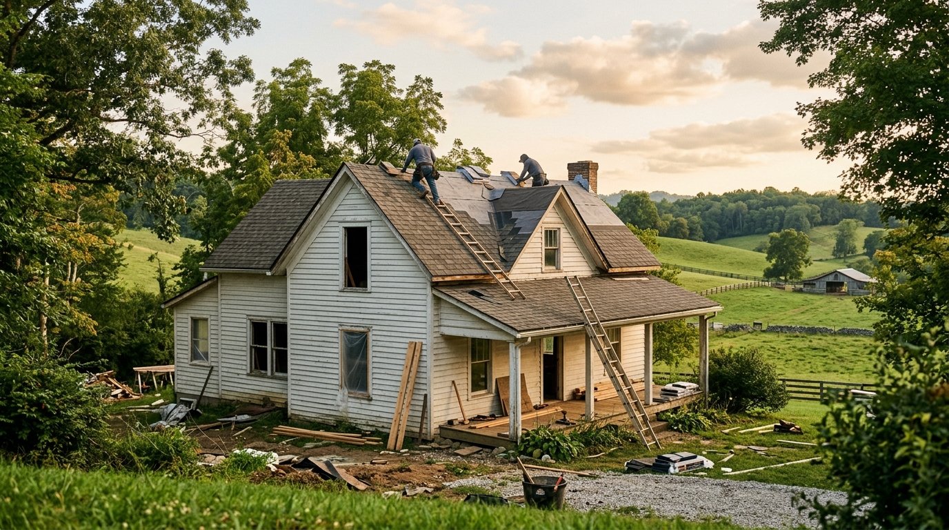 renovation-in-progress house with ladder