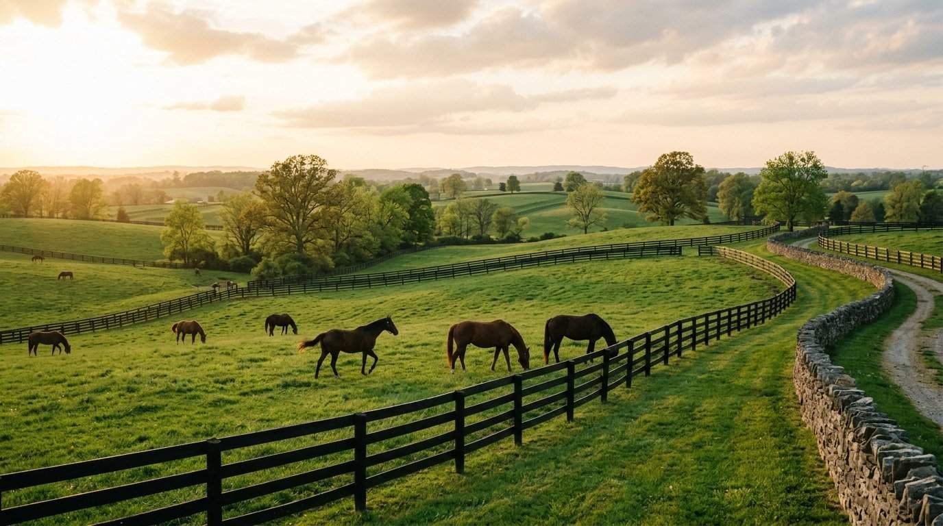 Kentucky Bluegrass horse country at golden hour