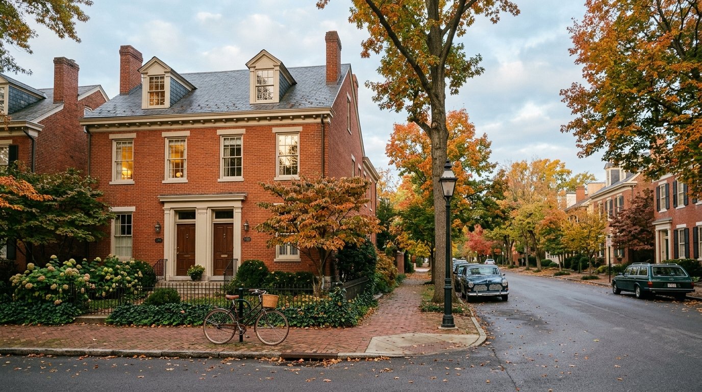 Handsome brick duplex street in a Kentucky town