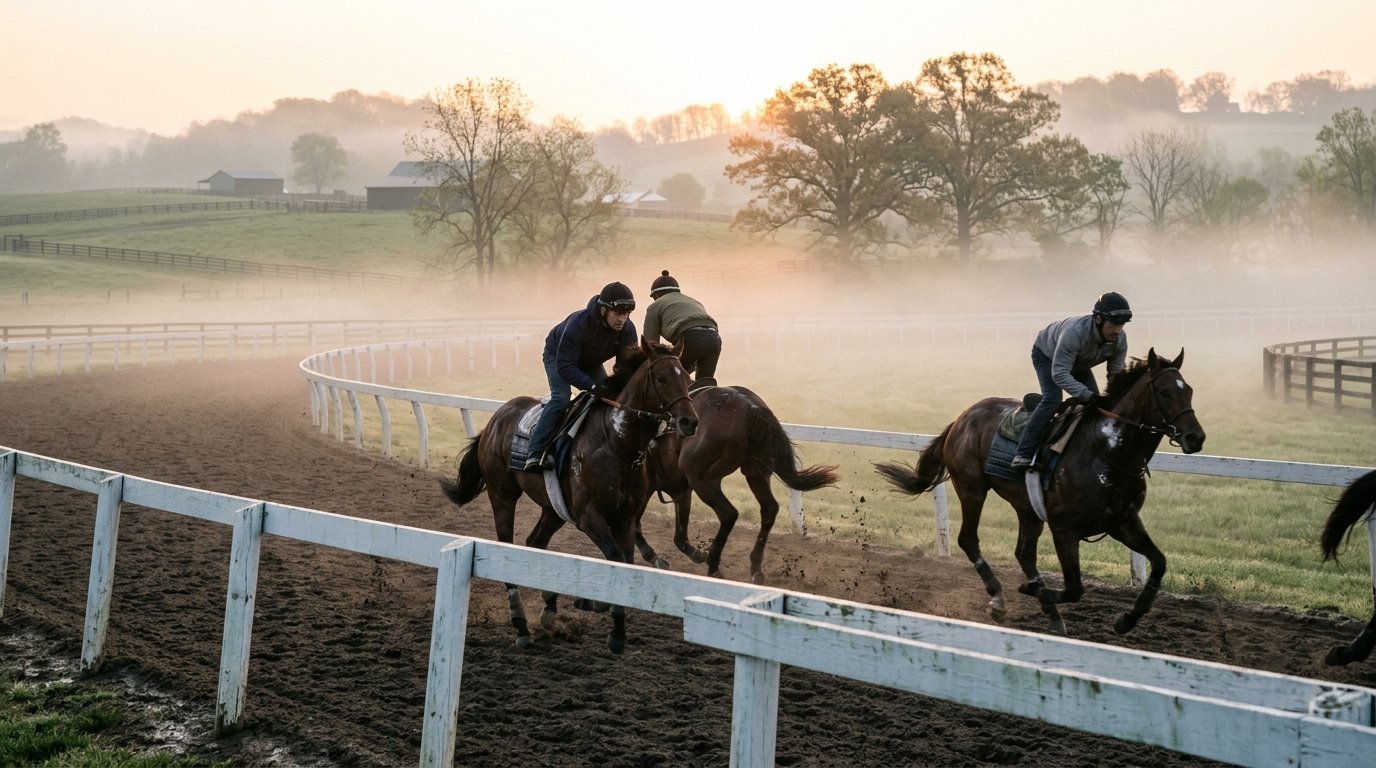 Morning workout at a Kentucky thoroughbred track