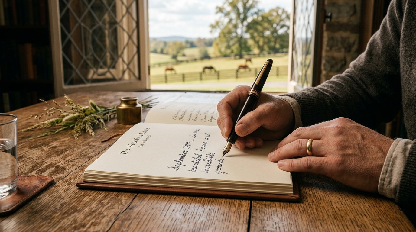 Fountain pen writing in a guest book