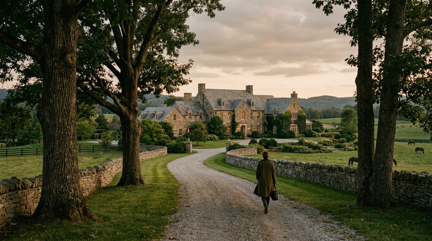Kentucky estate home at the end of a tree-lined drive