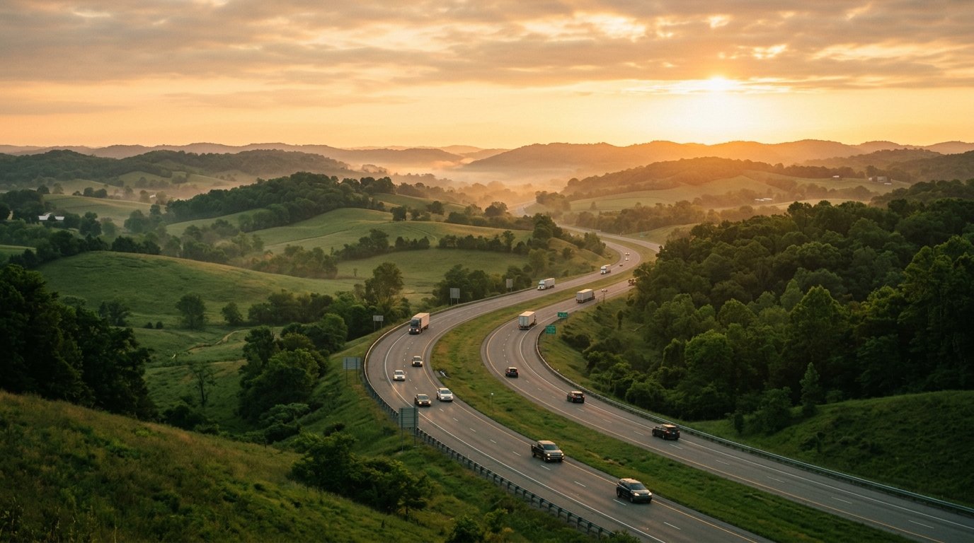 Morning commute north on I-75 through Kentucky hills