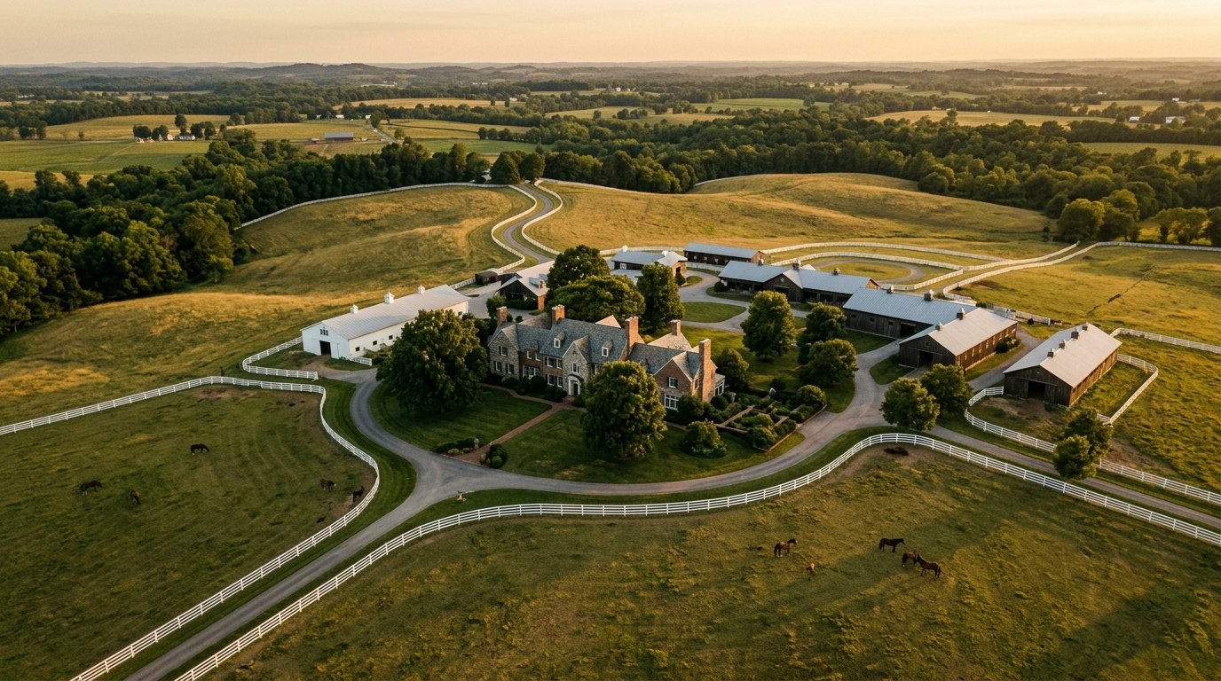 Drone filming a Kentucky estate at golden hour