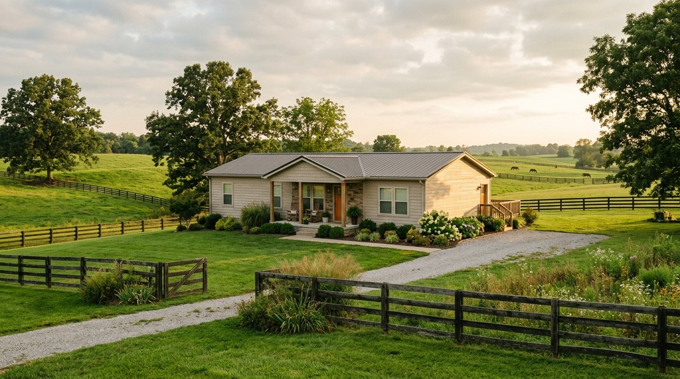 neat manufactured home on green acreage