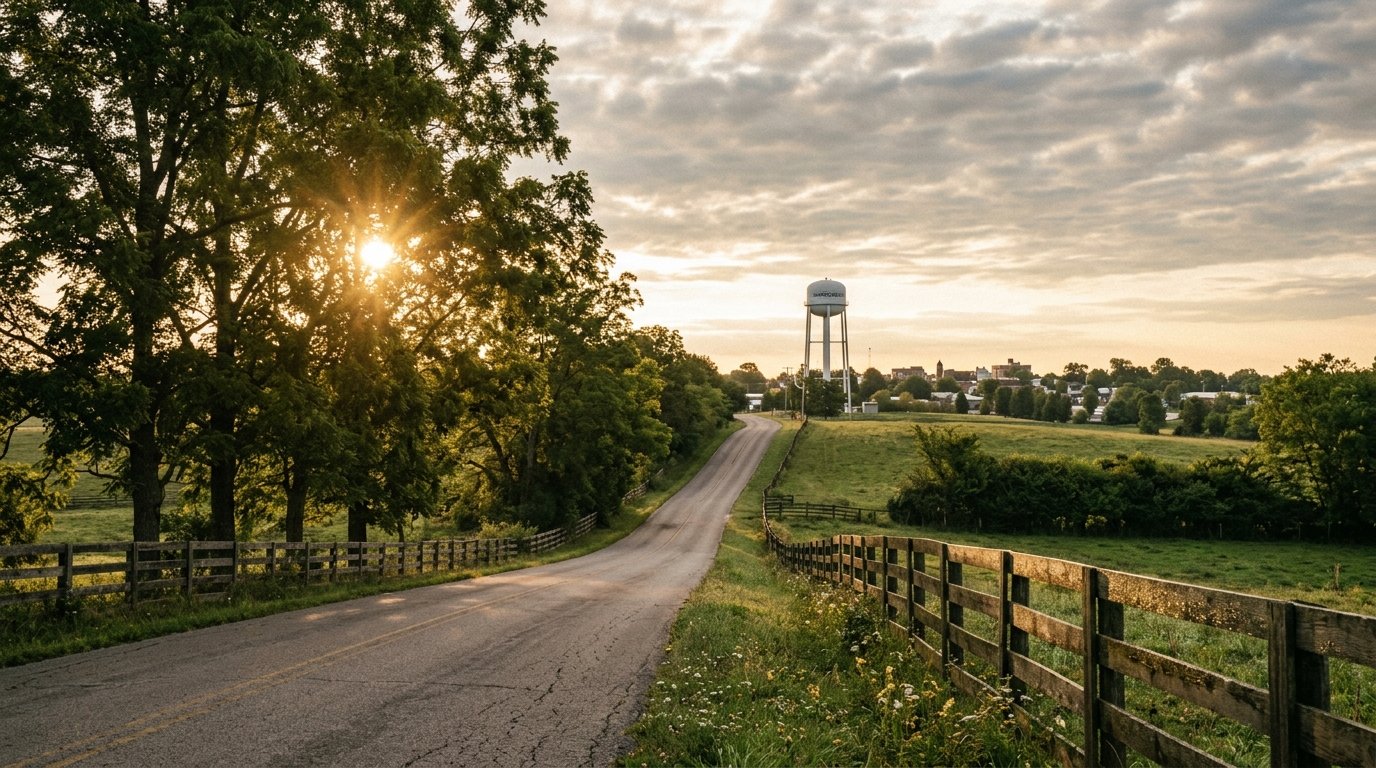 Two-lane road cresting toward Richmond at morning