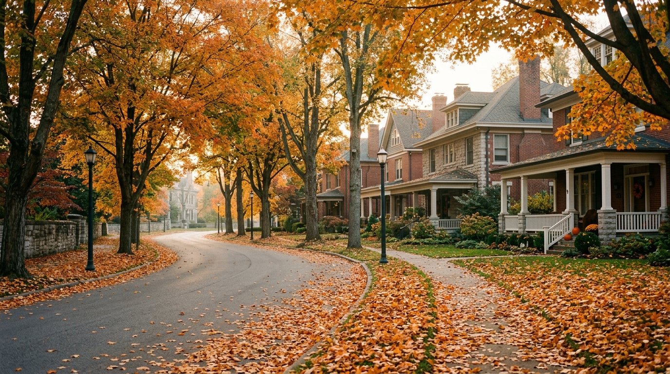 Autumn leaves on a tree-lined residential street near EKU’s campus in Richmond