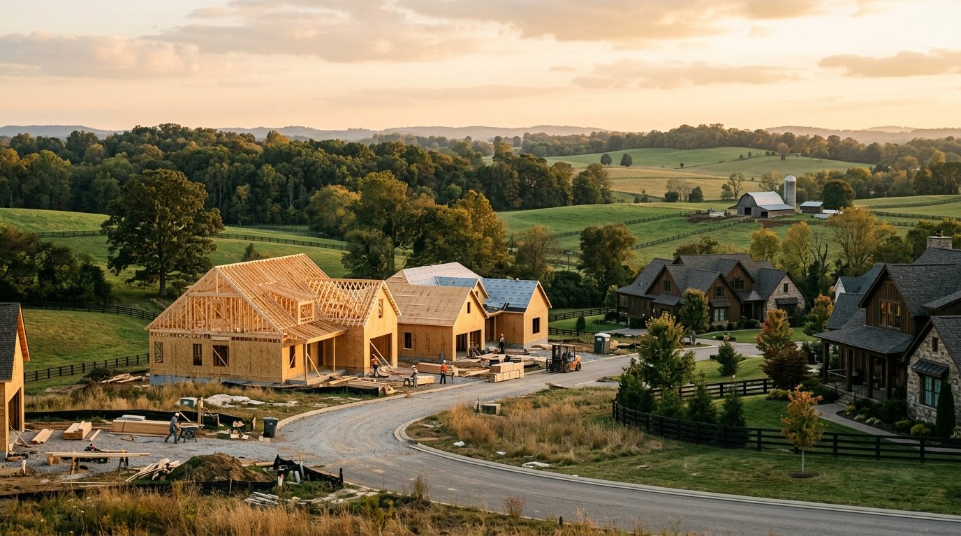 New construction homes rising in a Central Kentucky subdivision