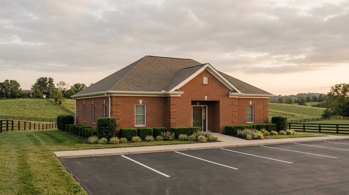 Small brick professional office building with landscaped parking in Kentucky