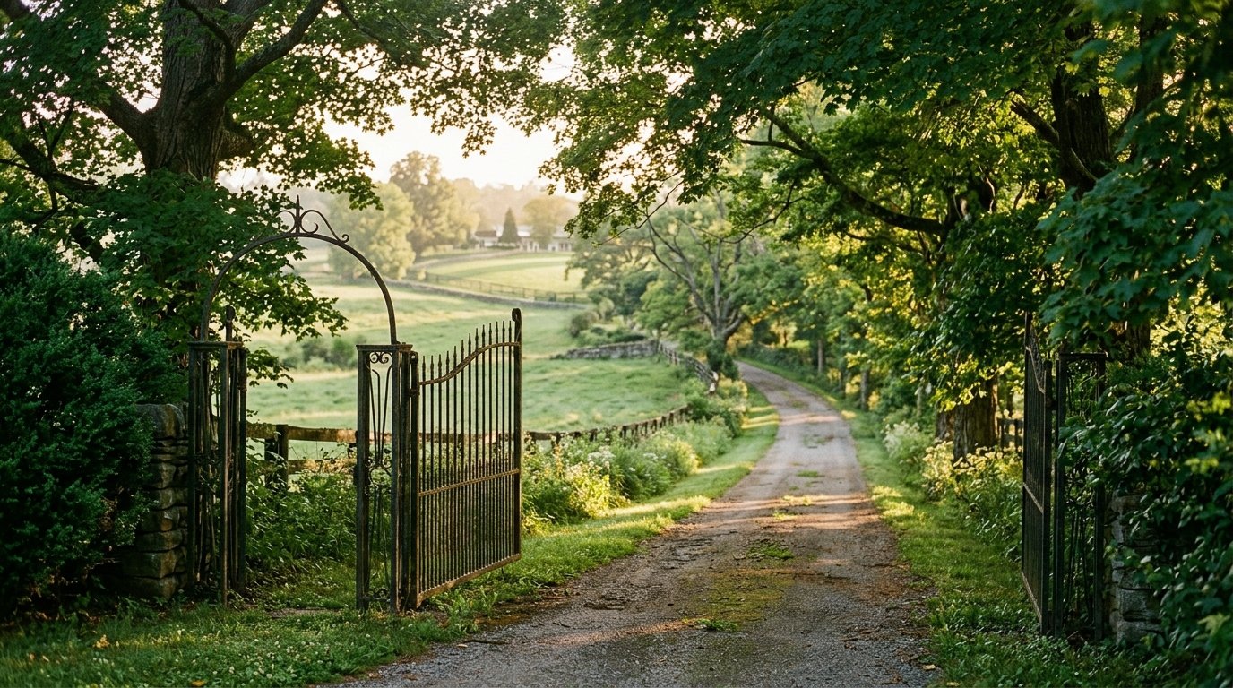 Private estate gate on a Kentucky lane