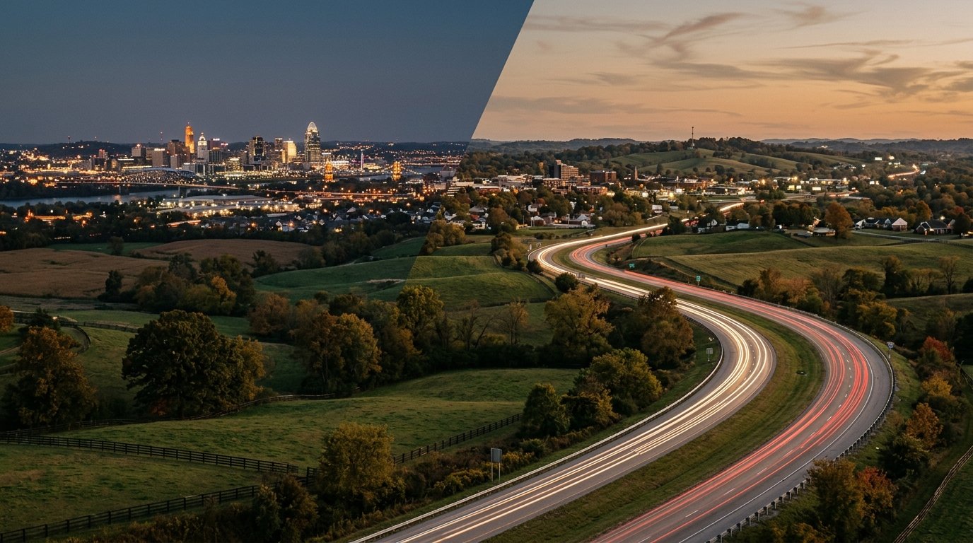 The I-75 corridor linking Richmond and Lexington at dusk