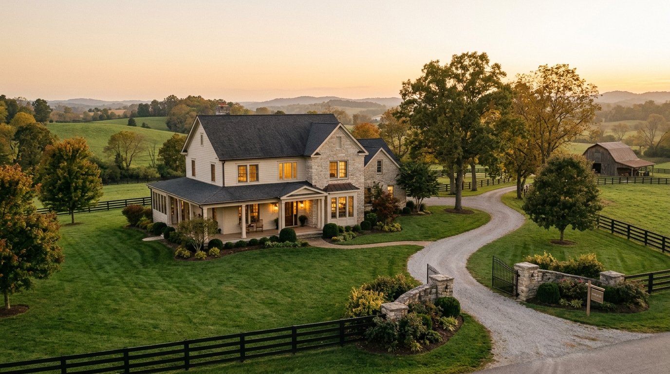 Kentucky home presented for sale at dusk