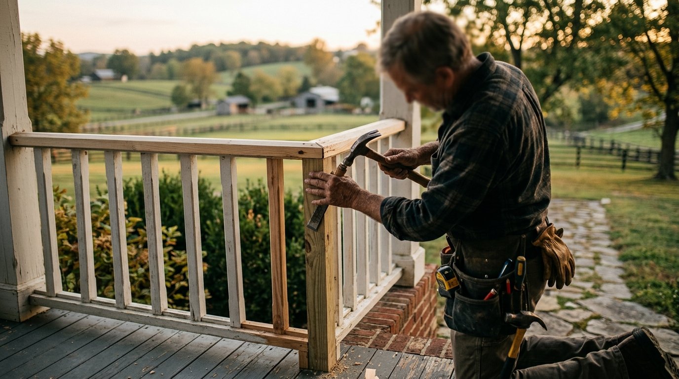Pre-listing repair work on a Kentucky home porch