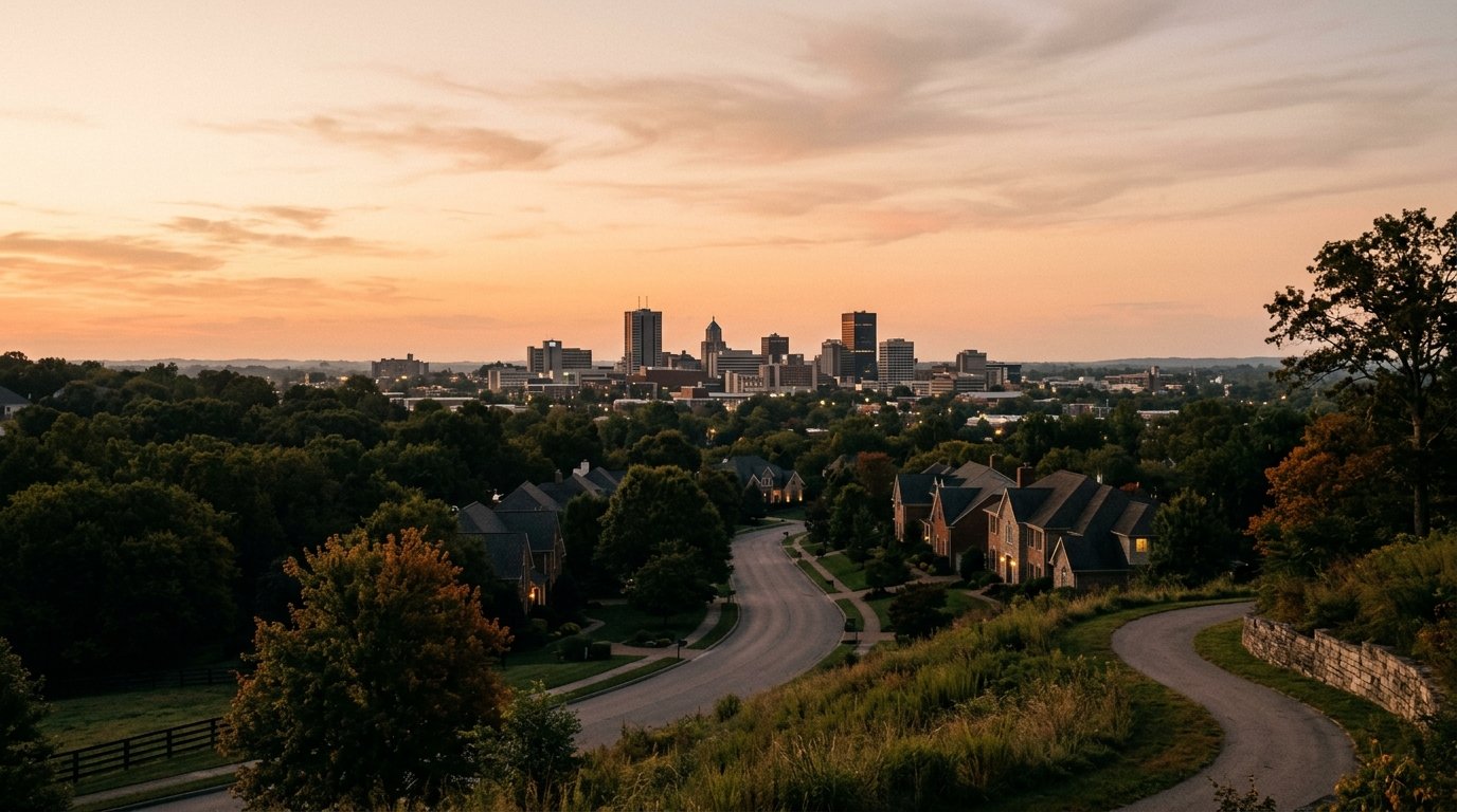 Lexington skyline at first light from a residential hill