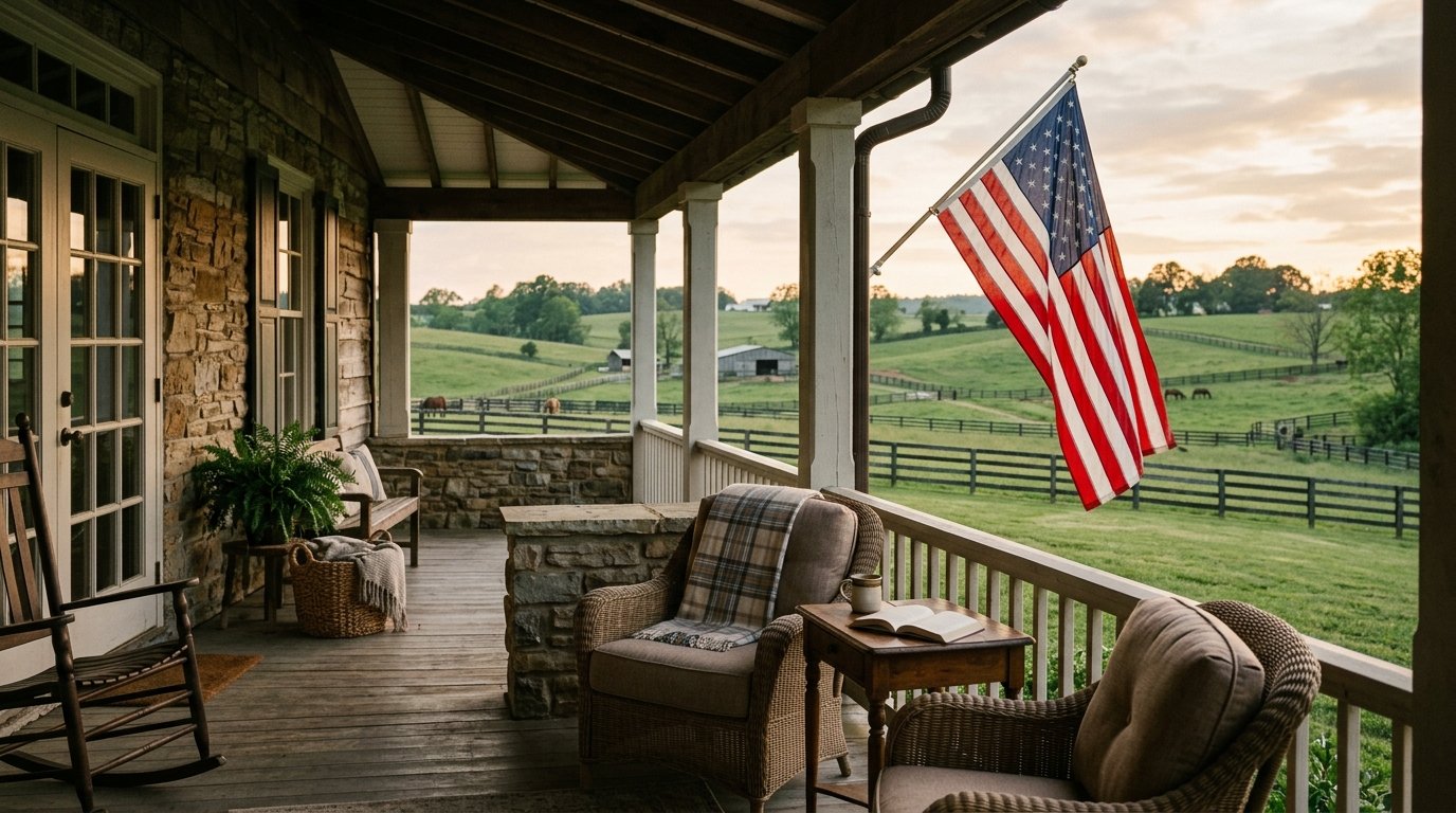 porch with American flag