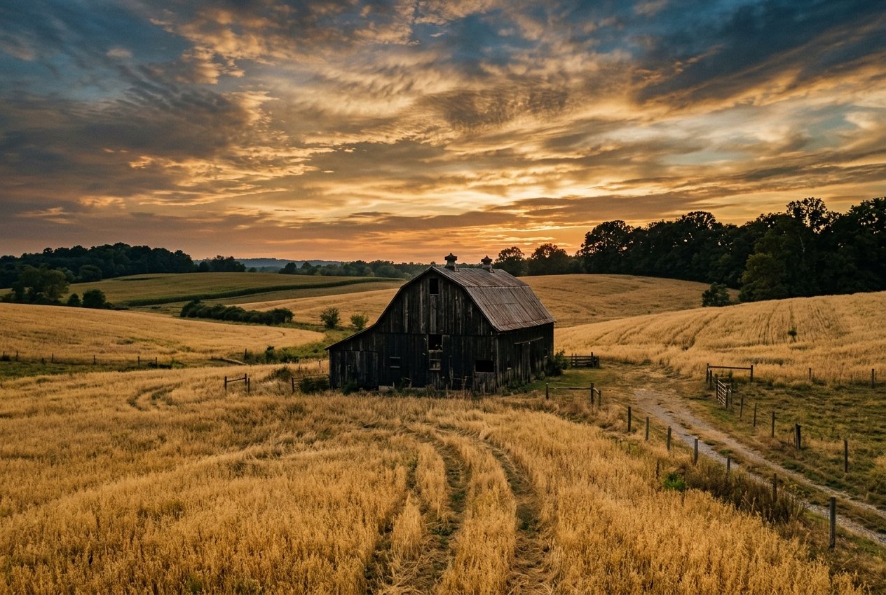 A Kentucky barn at golden hour