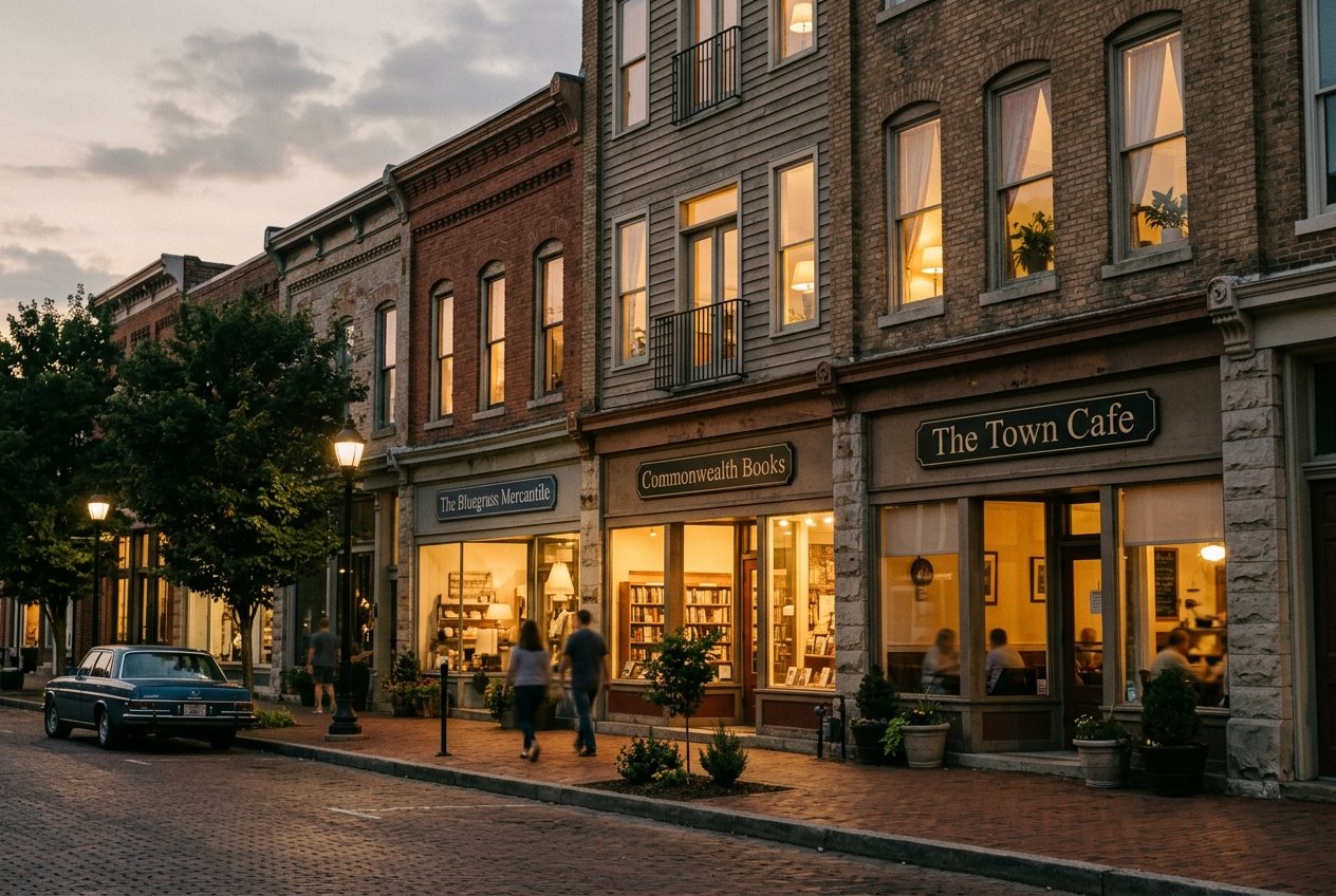 Mixed-use storefronts in a Kentucky town