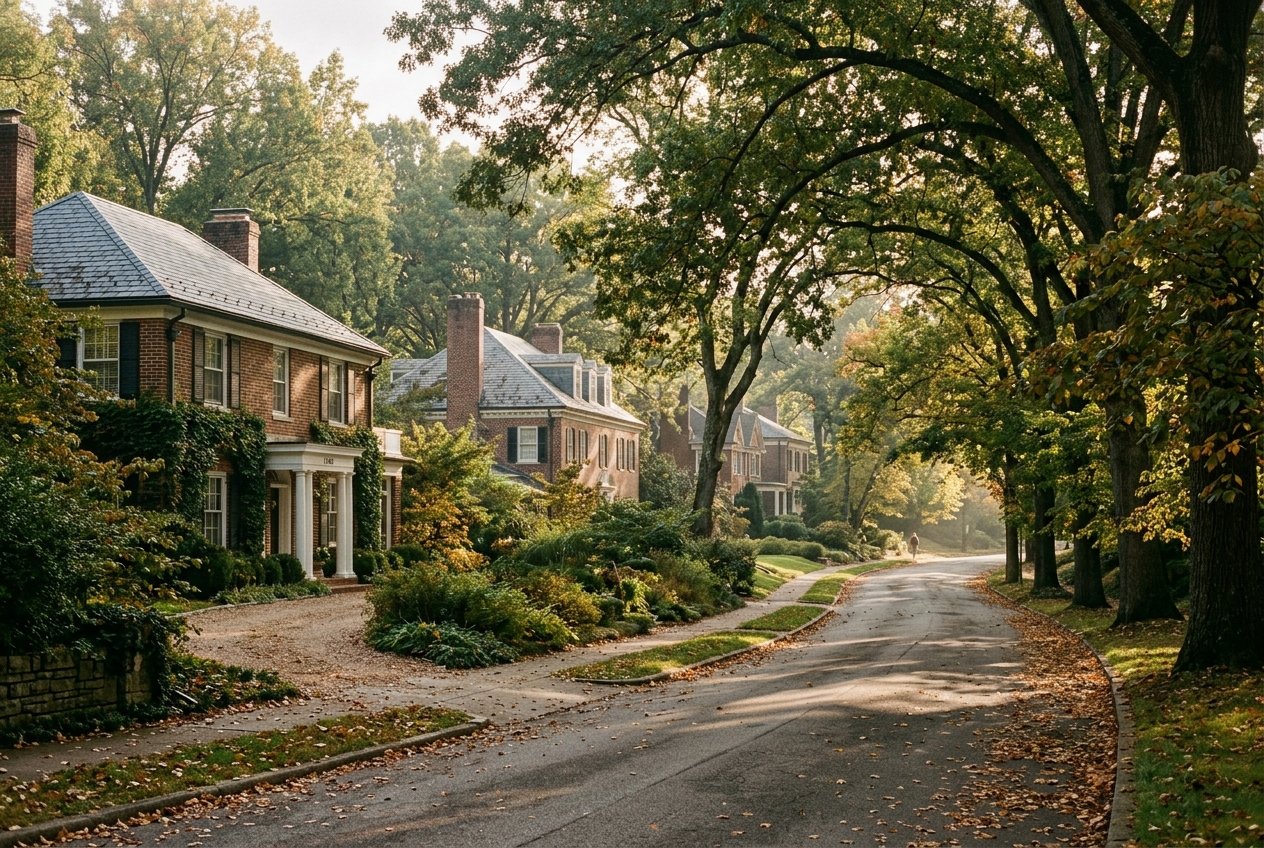 Tree-lined Lexington neighborhood street