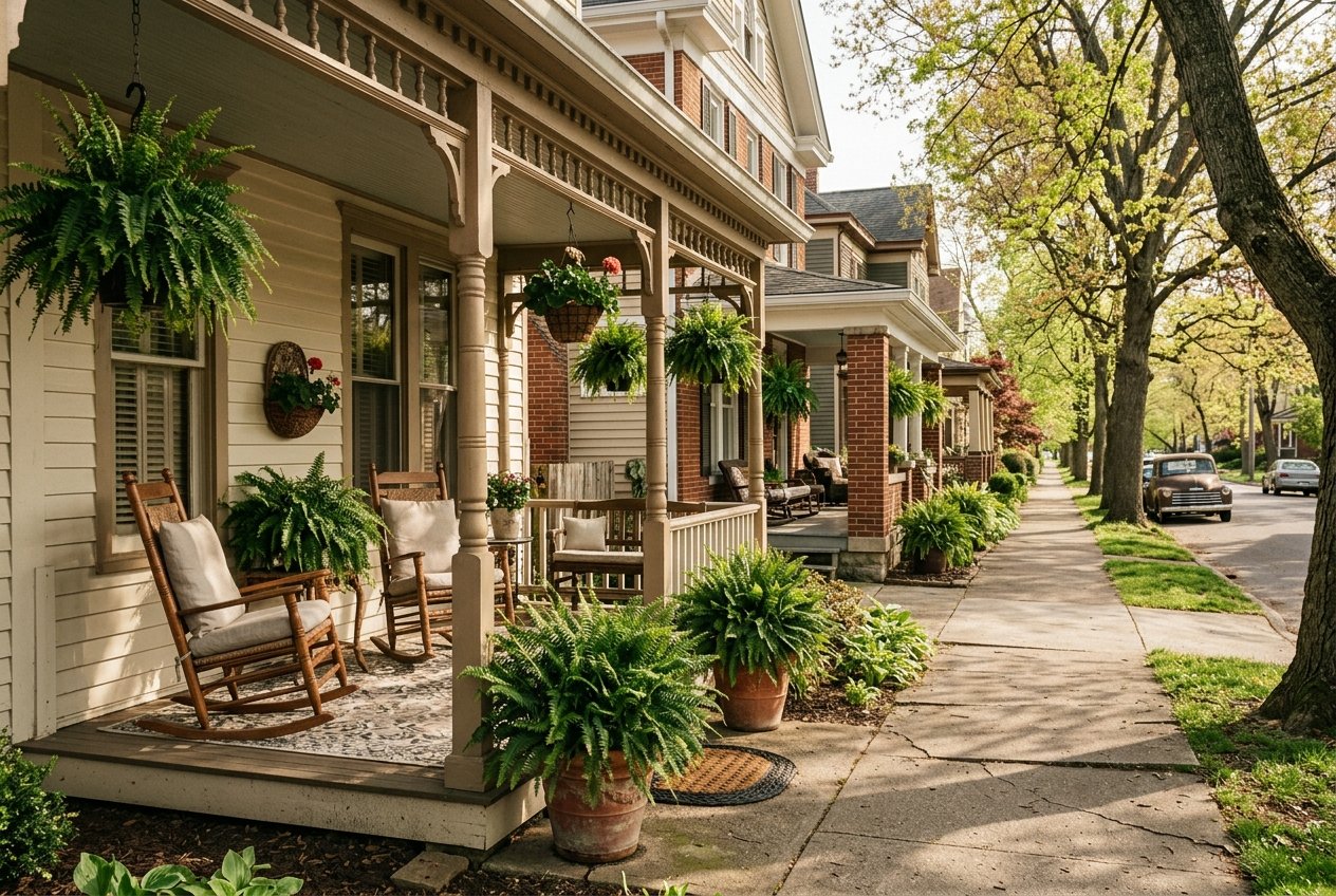 Porch-lined street in a Kentucky town